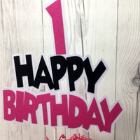 Happy Birthday Cake Topper - Pink, Black