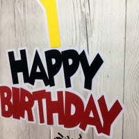 Happy Birthday Cake Topper - Red, Black, Yellow