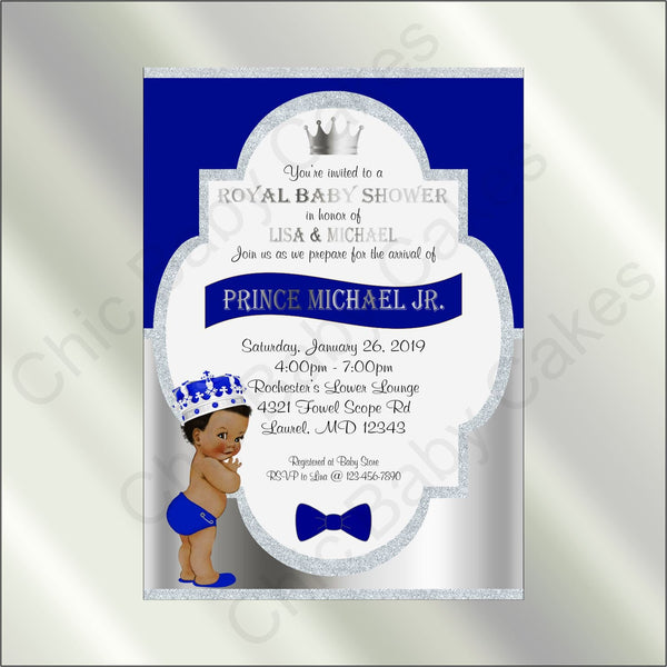 Royal Blue & Silver Prince Baby Shower Invite
