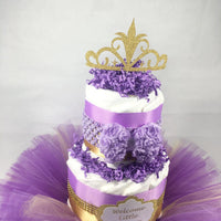 Lavender, Purple, and Gold Princess Tutu Diaper Cake Centerpiece