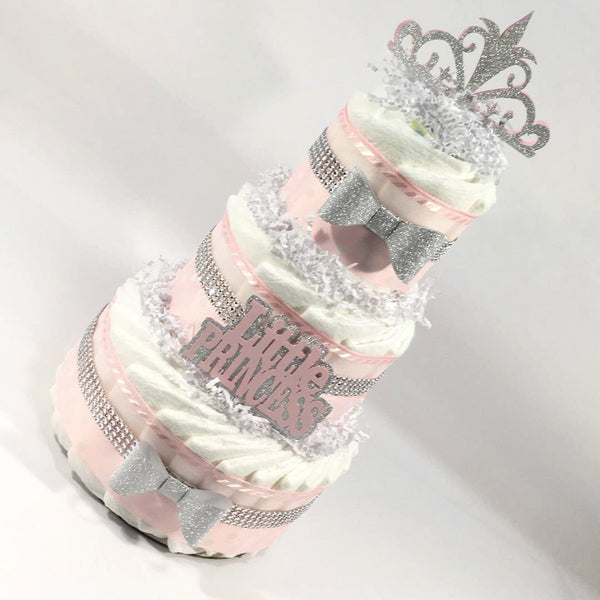 Pink and Silver Little Princess Diaper Cake