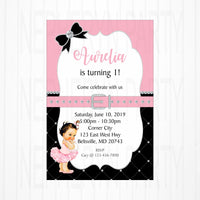 Printable Pink, Black, and Silver Baby Girl Birthday Party Invitation
