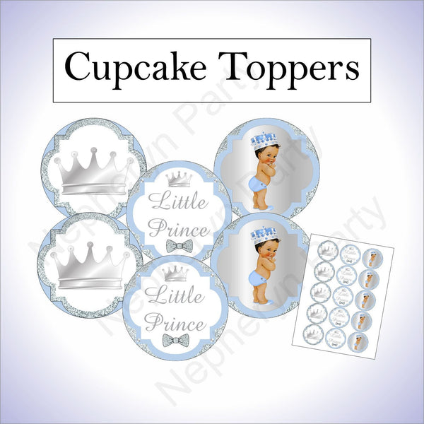 Light Blue & Silver Prince Cupcake Toppers, Brown
