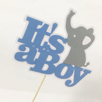It's A Boy Elephant Cake Topper - Blue, Gray