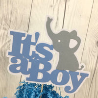 Blue & Gray It's a Boy Elephant Cake Topper
