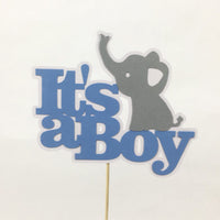 It's A Boy Elephant Cake Topper - Blue, Gray