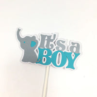 It's a Boy Elephant Centerpiece Sticks - Teal, Silver