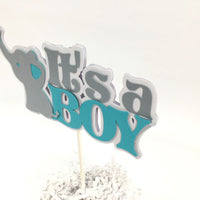 It's a Boy Elephant Centerpiece Sticks - Teal, Silver