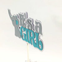 It's a Girl Elephant Centerpiece Sticks - Light Teal, Silver