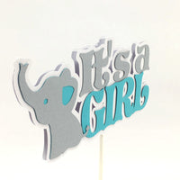 It's a Girl Elephant Centerpiece Sticks - Light Teal, Silver
