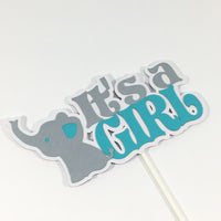 It's a Girl Elephant Centerpiece Sticks - Light Teal, Silver