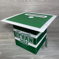 Graduation Cap Card Box - Green, White 8x8 Style 2