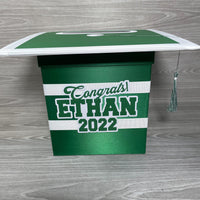 Graduation Cap Card Box - Green, White 8x8 Style 2