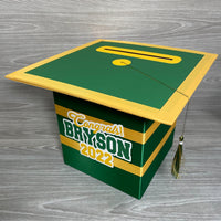 Graduation Cap Card Box - Kelly Green, Yellow Gold 8x8 Style 3