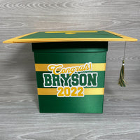 Graduation Cap Card Box - Kelly Green, Yellow Gold 8x8 Style 3
