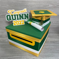 Graduation Card Box - Kelly Green, Yellow Gold 10x10