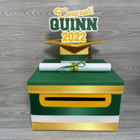 Graduation Card Box - Kelly Green, Yellow Gold 10x10