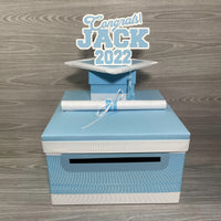 Graduation Card Box - Light Blue, White 10x10