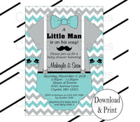 Teal & Gray Little Man Onesie Baby Shower Invite