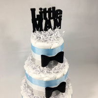 Little Man 3-Tier Diaper Cake Centerpiece, Light Blue, Gray, Black