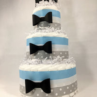 Little Man 3-Tier Diaper Cake Centerpiece, Light Blue, Gray, Black