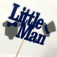 Little Man Cake Topper - Navy, Gray