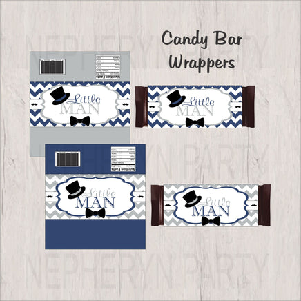Navy & Gray Little Man Candy Bar Wrappers