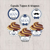 Navy & Gray Little Man Cupcake Toppers & Wrappers