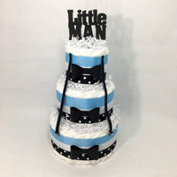 Little Man Diaper Cake Centerpieces, Blue, Black, White