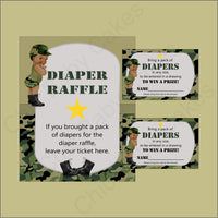 Army Camouflage Baby Shower Diaper Raffle Sign & Tickets