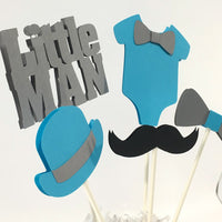 Little Man Centerpiece Sticks - Sky Blue, Gray