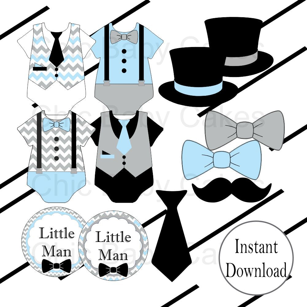Little Man Diaper Cake Topper Decoration, Light Blue &amp; Gray | Nepheryn ...