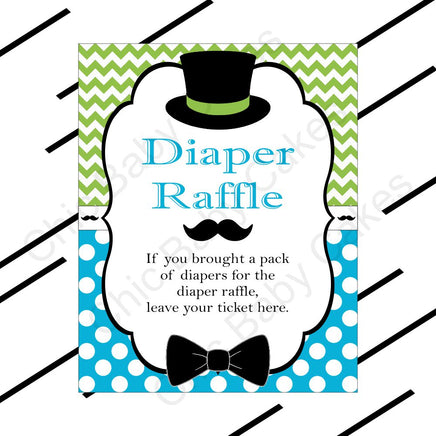 Turquoise & Lime Little Man Baby Shower Diaper Raffle Sign