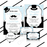 Light Blue & Black Little Man Baby Shower Invite Set