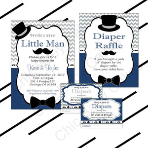 Navy and Gray Little Man Baby Shower Invite