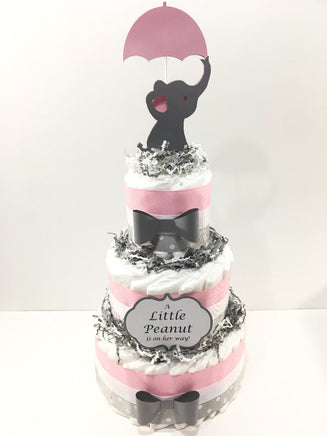 Pink & Gray Little Peanut Diaper Cake Centerpiece
