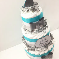 Little Peanut 3 Tier Diaper Cake, Teal, Gray