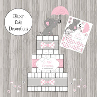 Pink & Gray Little Peanut Baby Shower Diaper Cake Clipart