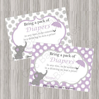 Purple & Gray Little Peanut Baby Shower Invite Diaper Raffle Tickets