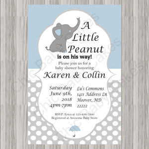 Blue and Gray Little Peanut Baby Shower Invite
