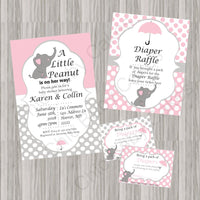 Pink & Gray Little Peanut Baby Shower Invite Set