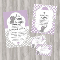Purple & Gray Little Peanut Baby Shower Invite Set
