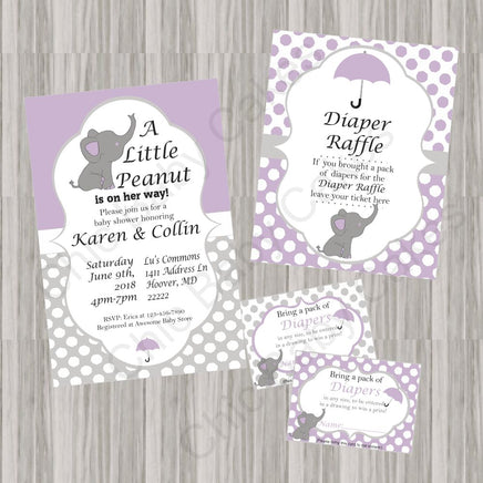Purple & Gray Little Peanut Baby Shower Invite Set