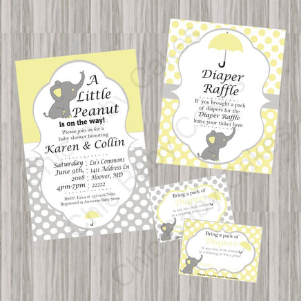 Yellow & Gray Little Peanut Baby Shower Invite Set