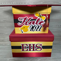 Graduation Card Box - Maroon, Yellow Gold, Black 2-Tier