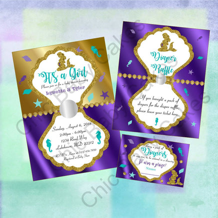 Pregnant Mermaid Baby Shower Invite Set