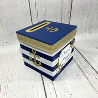 Nautical Diaper Raffle Ticket Box, Navy & Gold