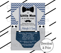 Navy & Gray Little Man Onesie Invite
