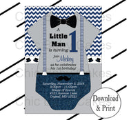 Navy & Gray Little Man Onesie Birthday Invite