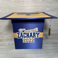 Grad Party Card Box - Navy, Old Gold, White